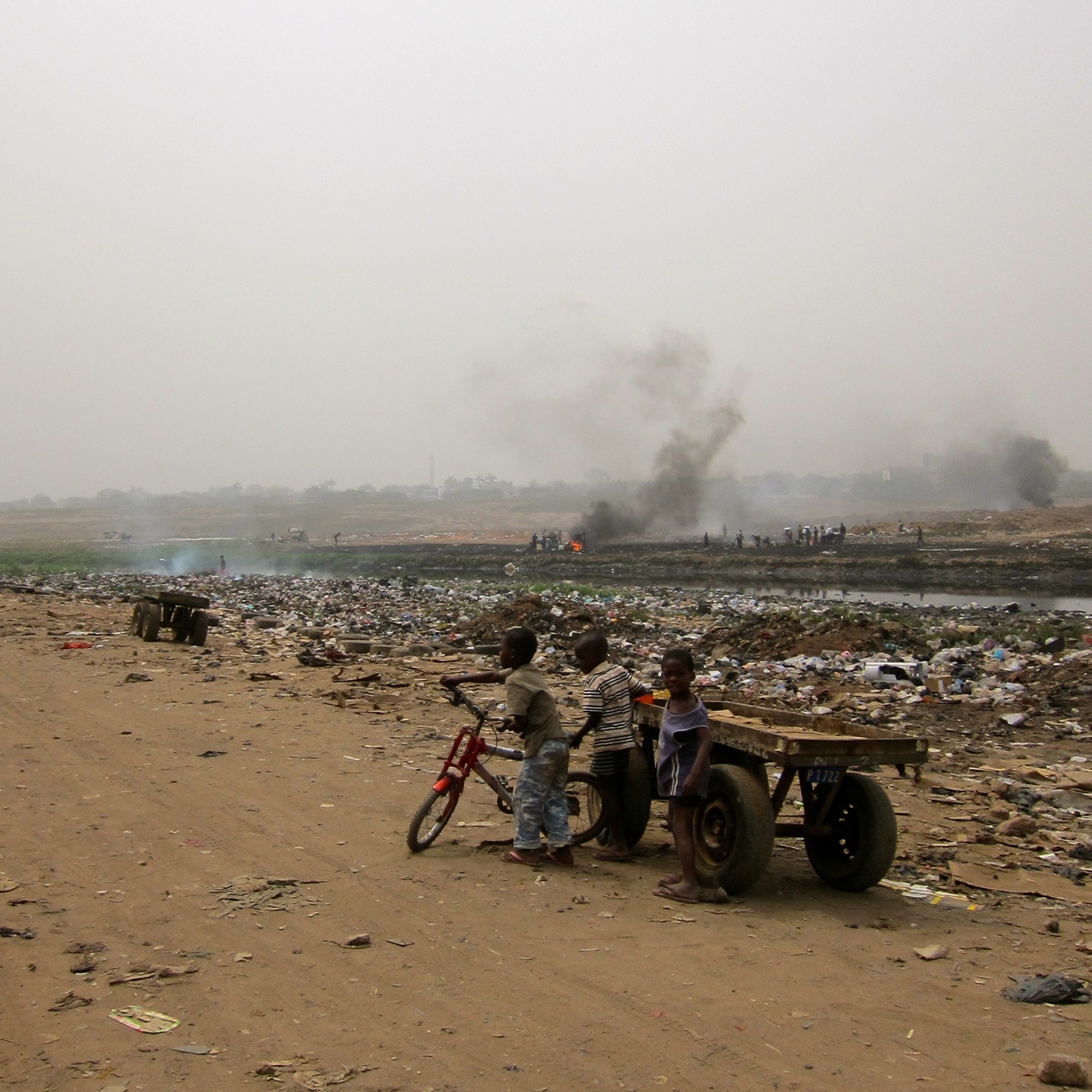The Agbogbloshie electronics dump beside the Korle Lagoon in Accra, which the team visited in January 2010 — 'the final resting place for many of the white goods that we buy in the developed world'. Photographed in 2012.