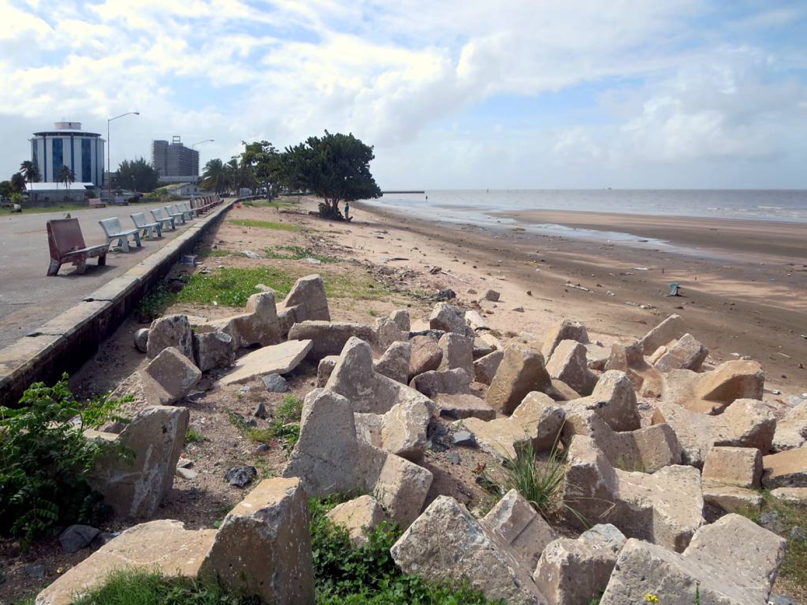 The seawall that keeps the Atlantic out of Georgetown, Guyana, where the team reported in July 2010 on a coast already below sea level. Photographed in 2014.