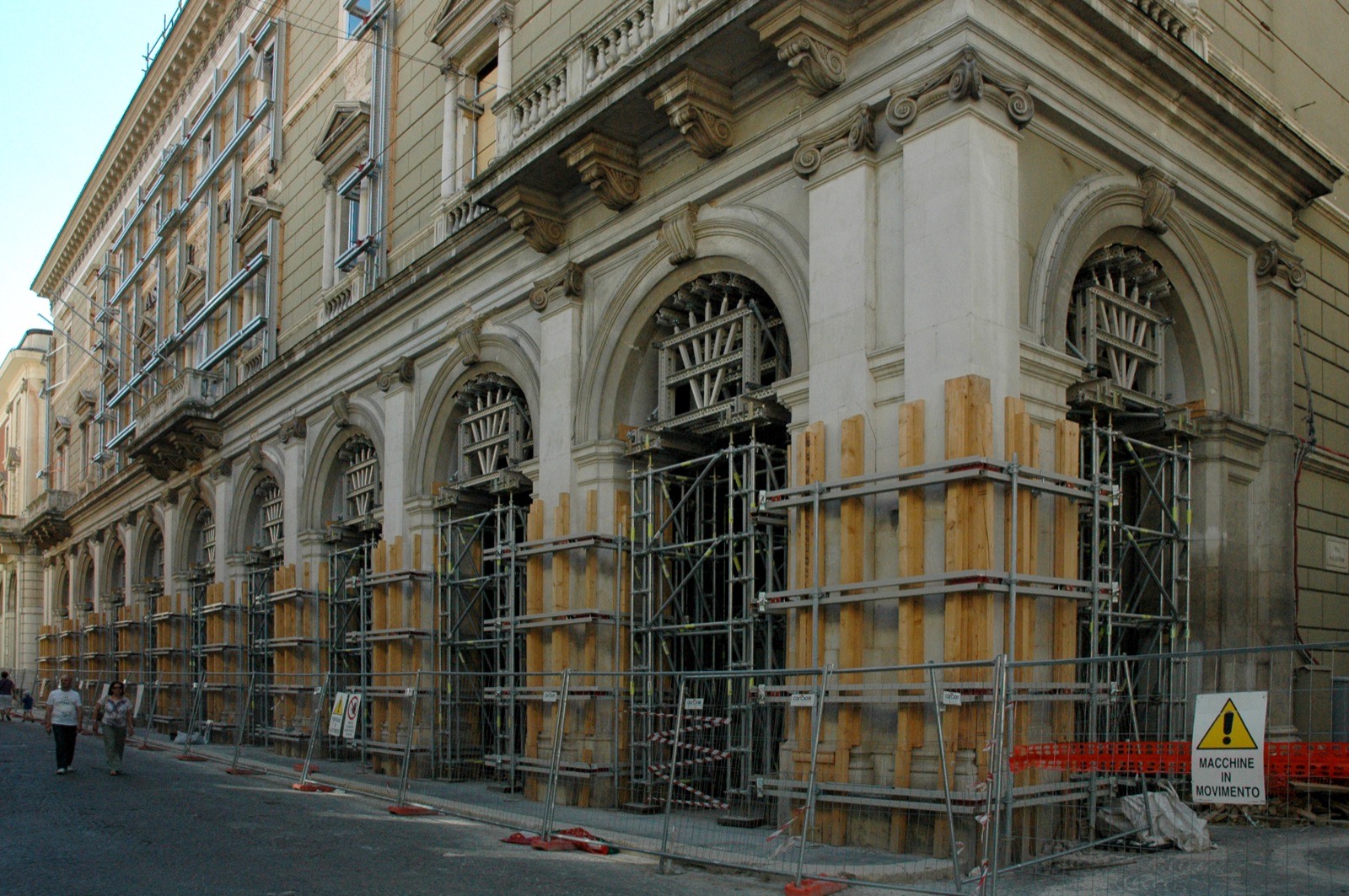 Corso Vittorio Emanuele II in L'Aquila shored up in July 2010, weeks before the team stepped into the earthquake's red zone.