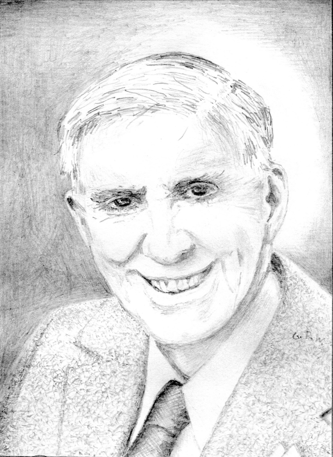 Len Beadell OAM BEM, in a pencil portrait.