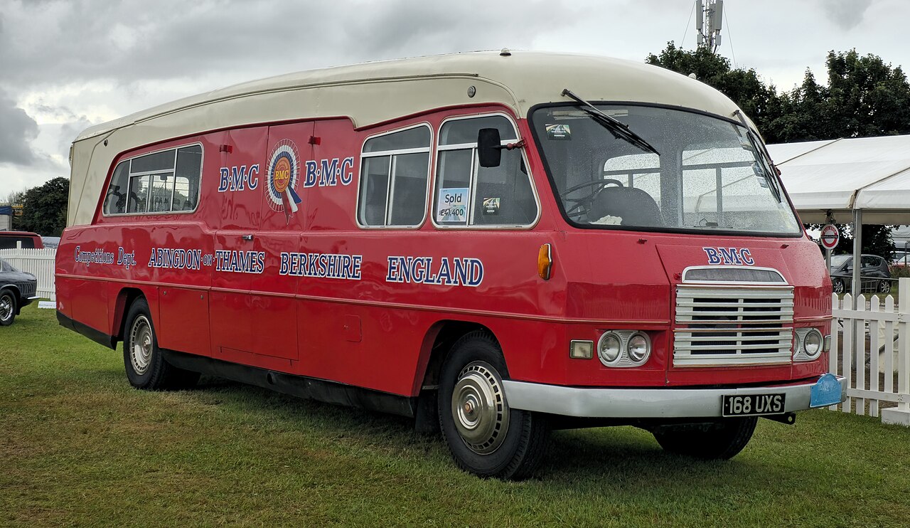 Not a Land Rover: a 1959 BMC five-ton racing-car transporter recorded on Wikimedia Commons as carrying Marshall's of Cambridge coachwork, an example of the firm's general body trade.