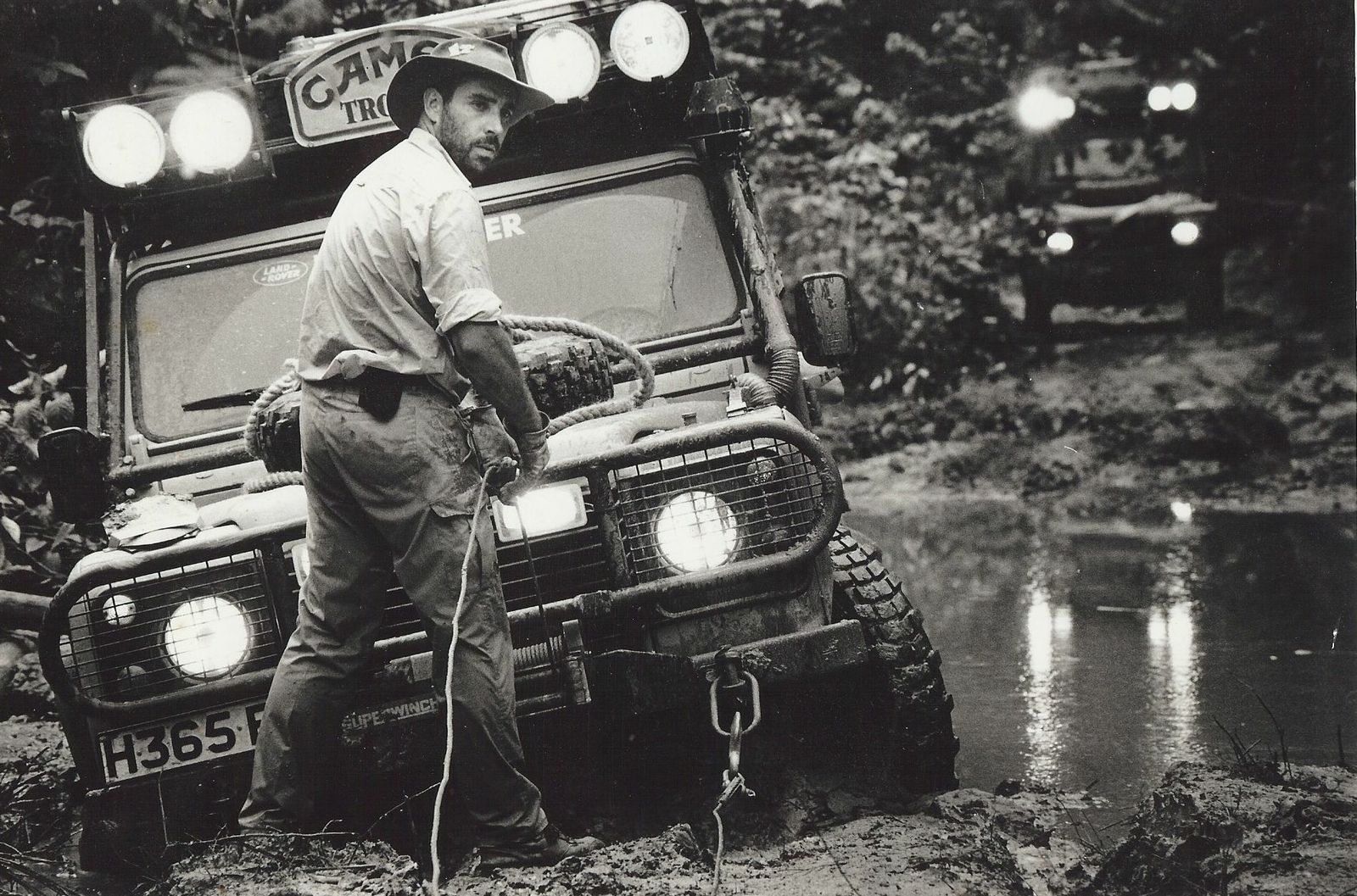 Camel Trophy 110 — Winching a Camel Trophy Defender on the 1991 pre-scout expedition for the 1992 Guyana event