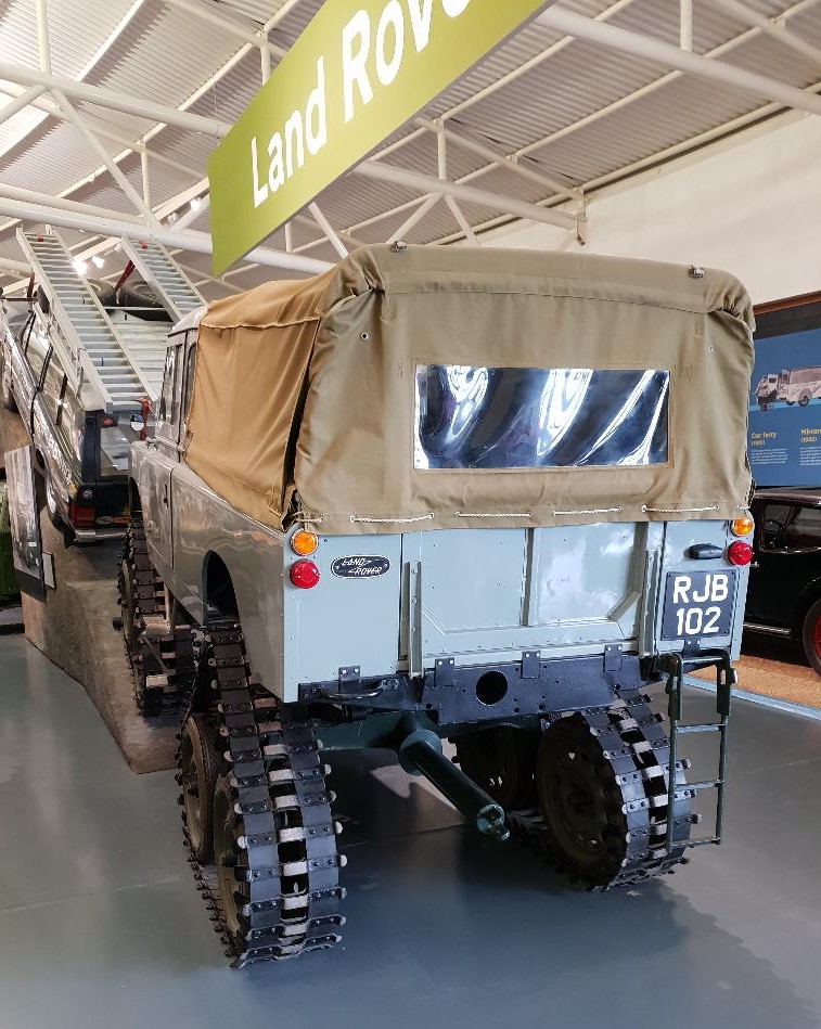 Cuthbertson — Front view of the 1958 Cuthbertson conversion at the British Motor Museum, Gaydon, showing the steerable front track bogies