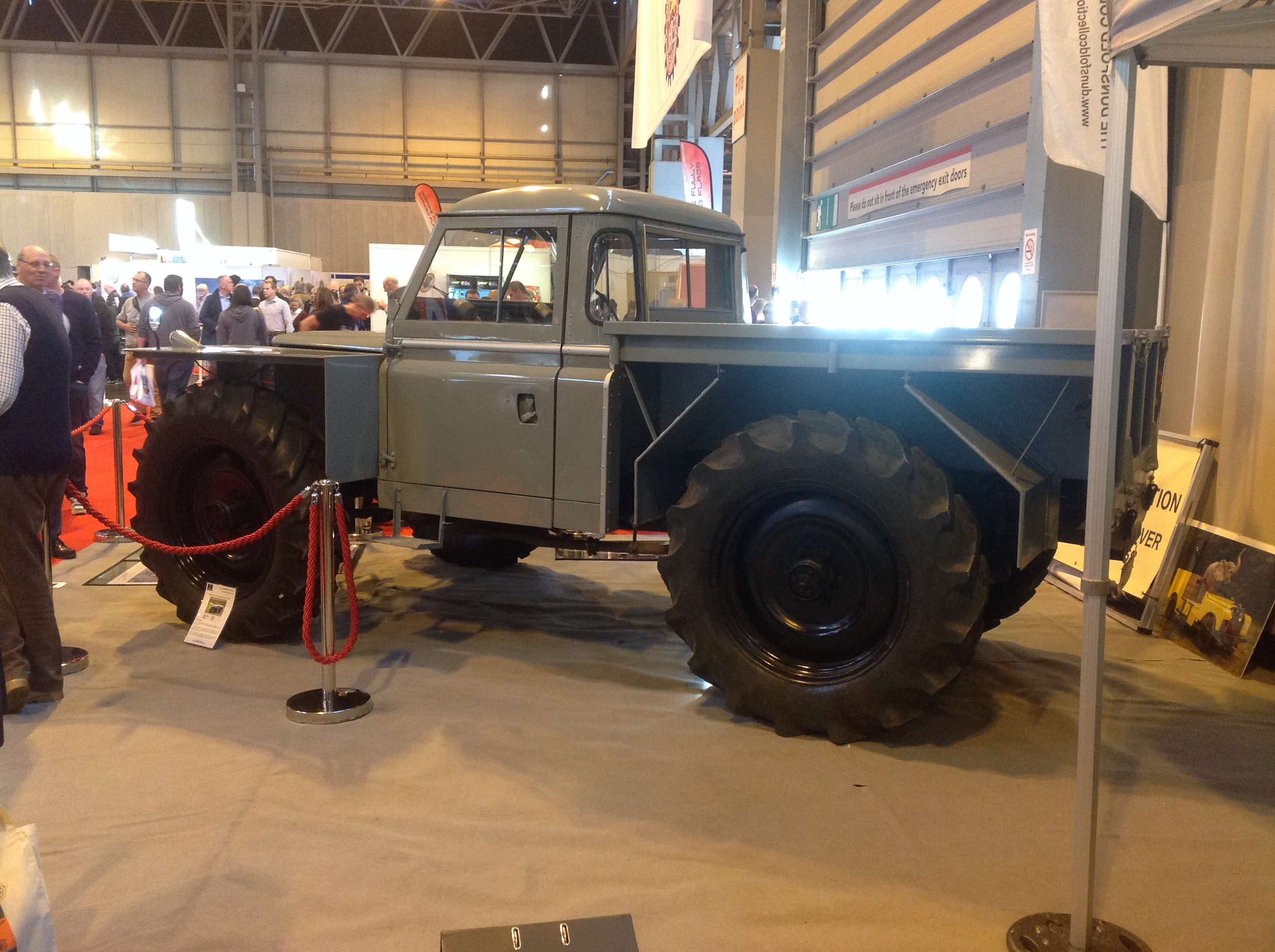 Forest Rover — Rear view of the Dunsfold Collection's 1964 Forest Rover, showing the tractor wheels and mudguards