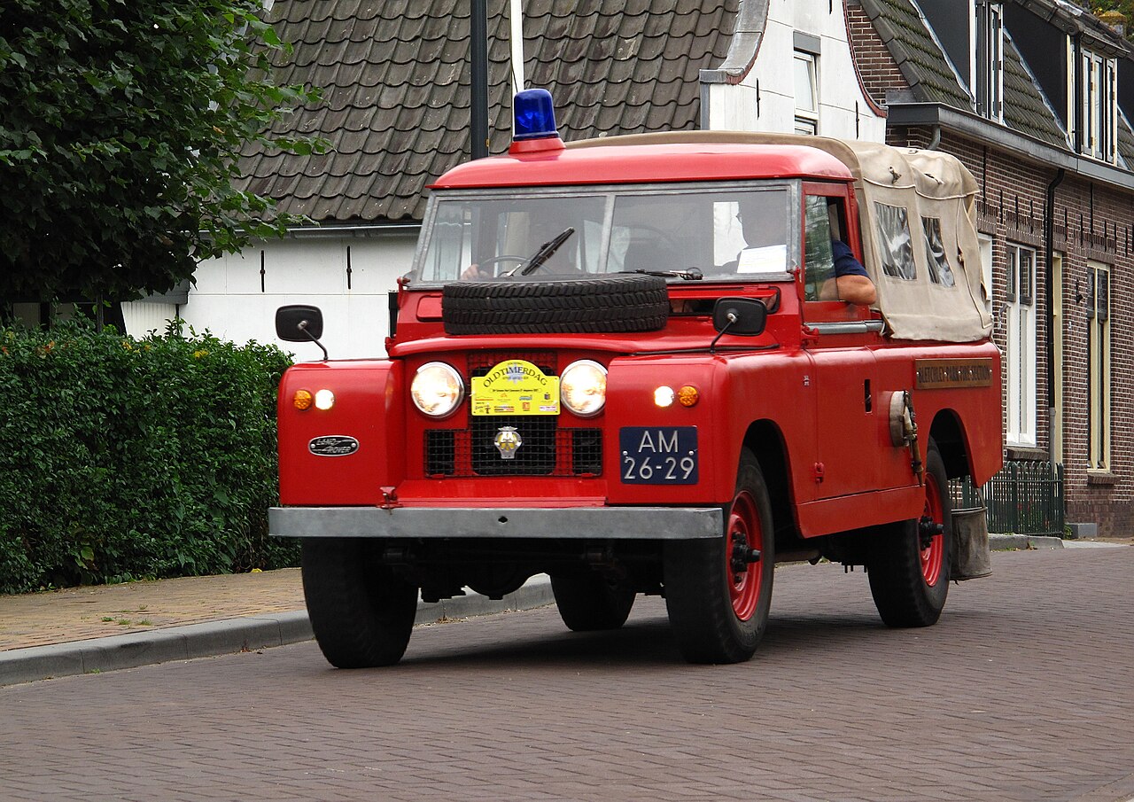 Series II 109″ — 1958 Series II 109" soft top, a preserved Dutch fire-service vehicle, at Hazerswoude-Dorp