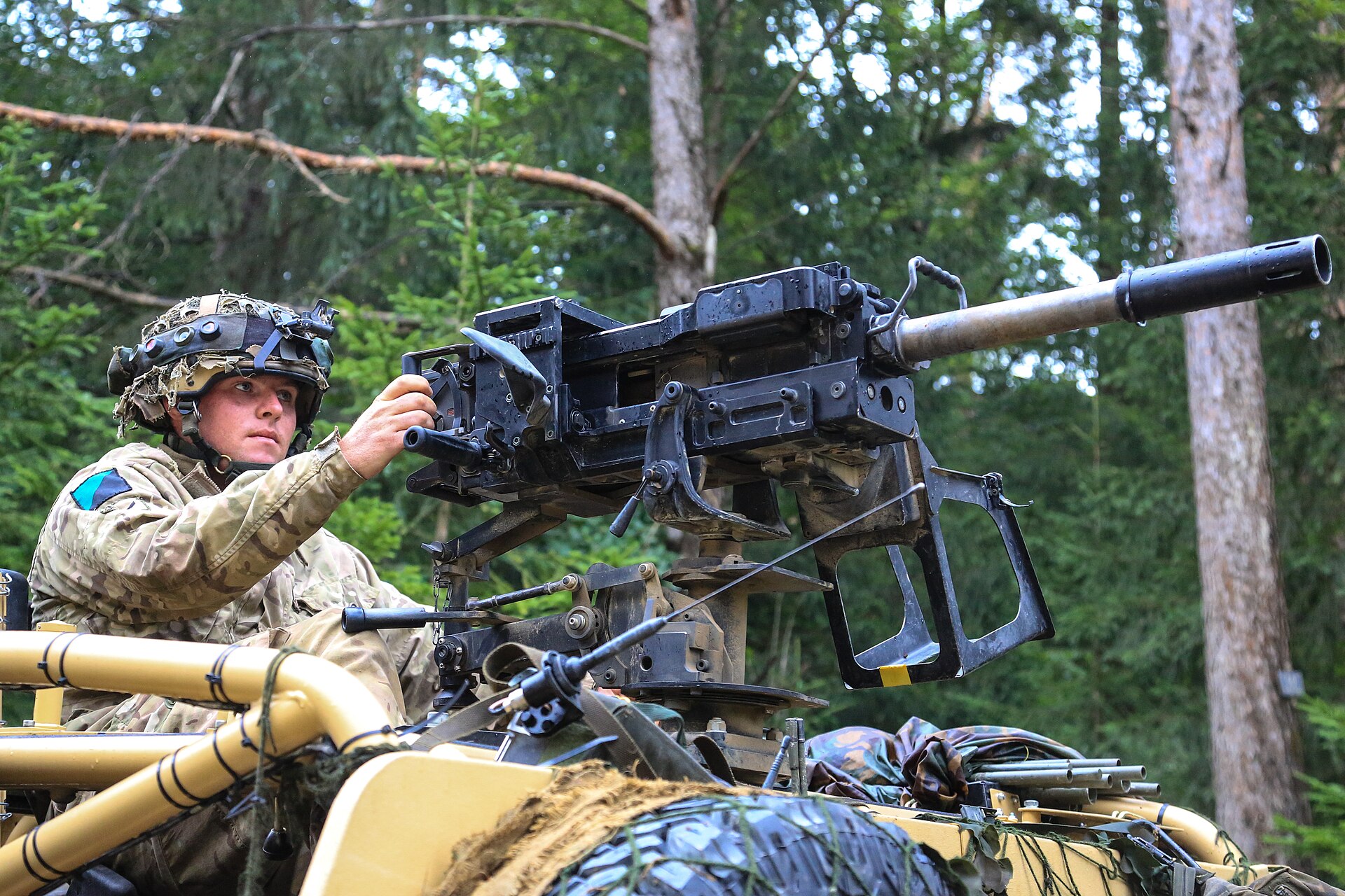 Royal Irish Regiment WMIK with 40 mm GMG providing overwatch, exercise Allied Spirit II, Hohenfels, Germany, August 2015